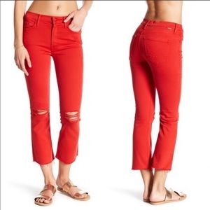 Mother insider crop raw-edge frayed flare jeans 25